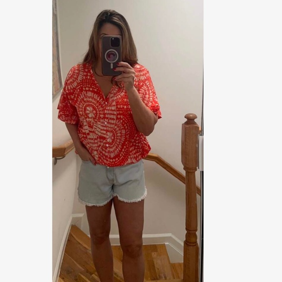 Sprits Color Floral Abstract Boho Batwing Sleeve Loose Fitting Shirt - Picture 9 of 10